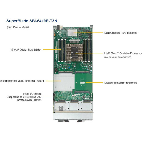 Supermicro SBI-6419P-T3N SuperBlade Server Barebone System - 1P LGA-3647 - 384GB DDR4 - 10GbE - Blade Form Factor