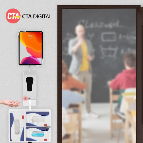 CTA Digital PAD-CGSST Compact Gooseneck Floor Stand for 7-13" Tablets with Sanitizing Station & Automatic Soap Dispenser