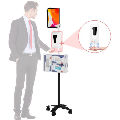 CTA Digital PAD-CGSST Compact Gooseneck Floor Stand for 7-13" Tablets with Sanitizing Station & Automatic Soap Dispenser