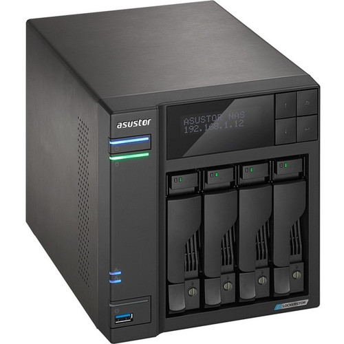 ASUSTOR Lockerstor 4 Desktop NAS Storage System Intel Celeron Quad-core 2 GHz Drive Bays Expandable SSD Cache Supported SAN/NAS Core HDD X AS6604T