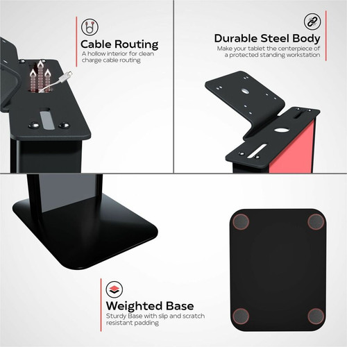 CTA Digital PAD-PARAF1 Premium Locking Floor Stand Kiosk with Graphic Card Slot for 10. 2-in iPad 7th/8th/9th Gen - Black Steel Security Enclosure