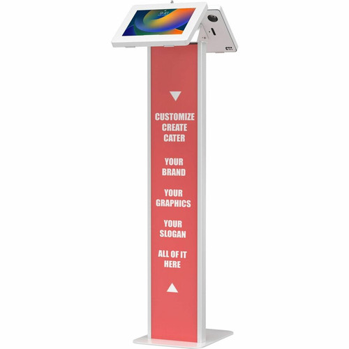 CTA Digital Customizable Dual Enclosure Locking Floor Stand Kiosk with Graphic Card Slot for Branding for 10.2 in iPad 7th, 8th Gen & (Fleet Network)