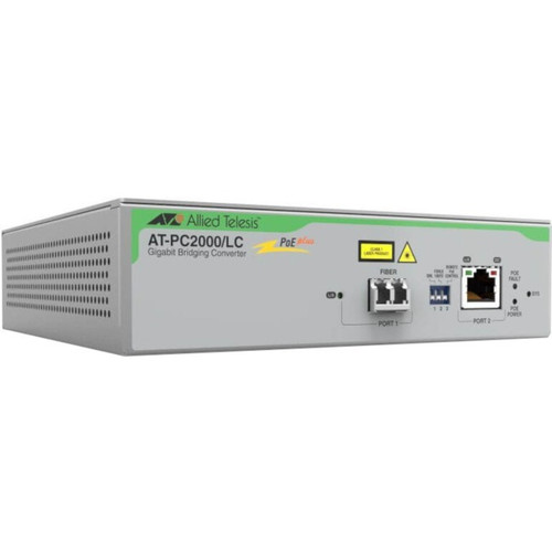 Allied Telesis PoE+ to Fiber Switching Media Converter - Network (RJ-45) - 1x PoE+ (RJ-45) Ports - 1 x LC Ports - Multi-mode - 0.03 (0 (Fleet Network)