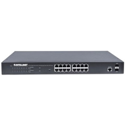 Intellinet 561198 16-Port Gigabit PoE+ Web-Managed Switch with 2 SFP Ports - 374 W PoE Budget - Rack-Mountable