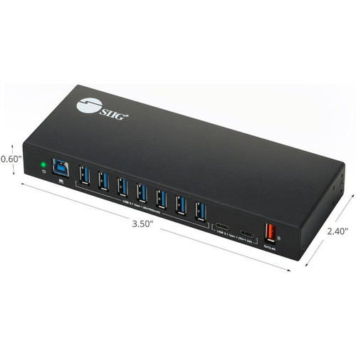 SIIG Industrial USB 3.1 Gen 1 Ten Port Hub With Dual C Charging And Wall Or DIN Rail Mounting Mountable Wall/DIN USB-C Type B S ID-US0811-S1