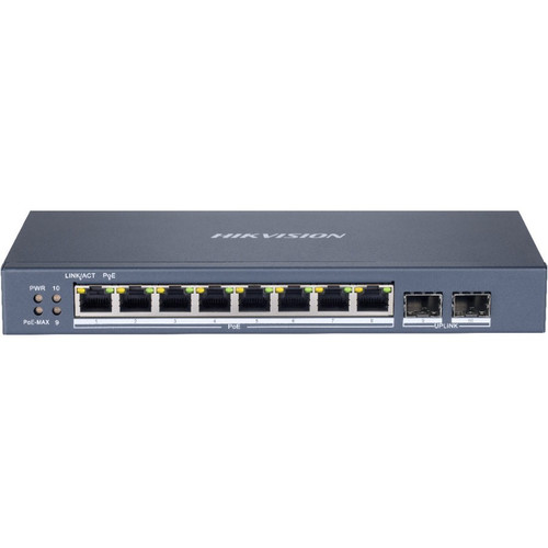 Hikvision 8 Port Gigabit Smart PoE Switch - 8 Ports - Manageable - Gigabit Ethernet - 1000Base-T, 1000Base-X - 2 Layer Supported - - 2 (Fleet Network)