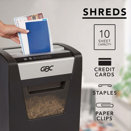 GBC 1758499F ShredMaster SM10-06 Micro-Cut Shredder - 10 Sheets Per Pass - P-5 Security - 22. 71L Wastebin - Black/Chrome