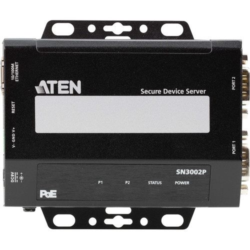 ATEN SN3002P 2-Port RS-232 Secure Device Server with PoE - Twisted Pair - 1 x Network (RJ-45) - 2 x Serial Port - PoE Ports - - Fast - (SN3002P)