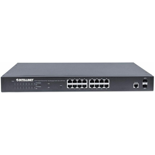 Intellinet 561341 16-Port Gigabit PoE+ Web-Managed Switch with 2 SFP Uplinks - 220W PoE Budget - Rack-Mountable