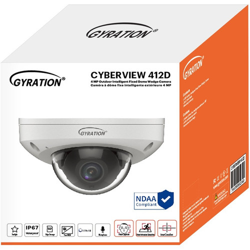 Gyration CYBERVIEW 412D 4MP Indoor/Outdoor Wedge Dome Network Camera - Color - 98. 43 ft IR Night Vision - 2688 x 1520 - IP67 IK10