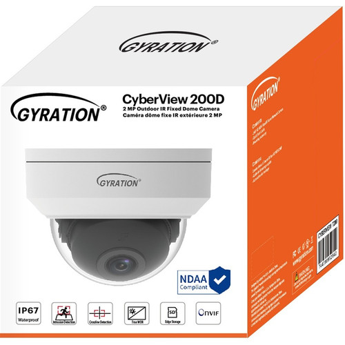 Gyration CyberView 200D 2MP Indoor/Outdoor Dome Network Camera - 1080p HD - 98.43 ft IR Night Vision - IP67 - H. 265 - 3-Axis Adjustable