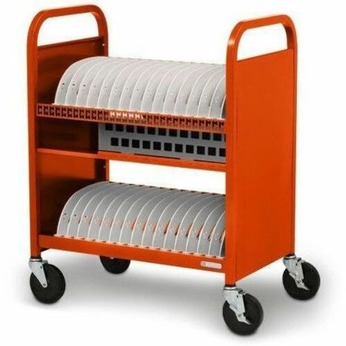 Bretford CUBE Transport Cart - TVCT30AC - 4 Casters - Steel - 28.7" Width x 18" Depth x 37" Height - Tangerine - For 30 Devices (Fleet Network)