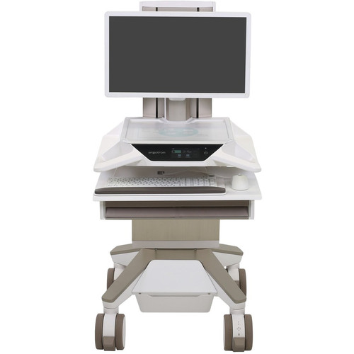 Ergotron C52-1211-1 CareFit Pro LiFe Powered Medical Cart - 1 Drawer - 37. 5 lb Load - 27" Screen - Push/Pull Handle - White/Warm Gray