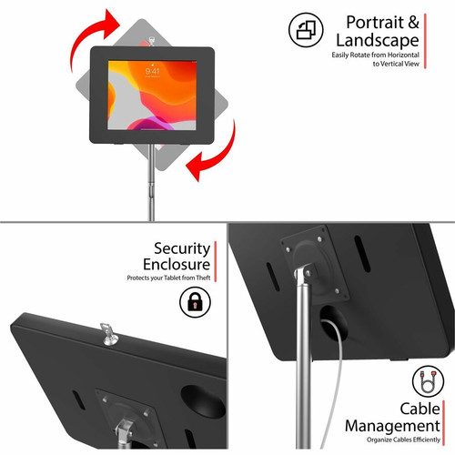 CTA Digital PAD-PARAAFS Compact Floor Stand with Universal Security Enclosure - Black - 10. 2" Tablet Support - Height Adjustable - 75 x 75/100 x 100