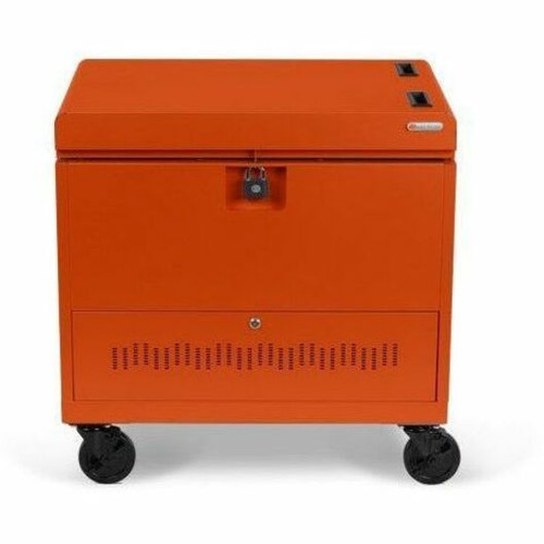 Bretford CUBE Toploader Cart with Caddies PRE-WIRED - 4 Casters - Steel - 34" Width x 23" Depth x 33" Height - Tangerine - For 30 (Fleet Network)