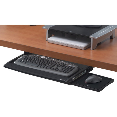 Fellowes Deluxe Keyboard Drawer With Soft Touch Wrist Rest - 2.5" Height x 30.8" Width x 14" Depth - Black, Silver (Fleet Network)