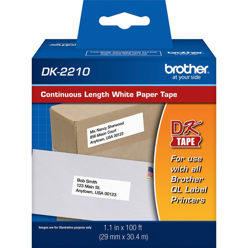 Brother Continuous Length White Film DK Tape - 1 9/64" Width x 100 ft Length - Direct Thermal - White - 1 Roll (Fleet Network)