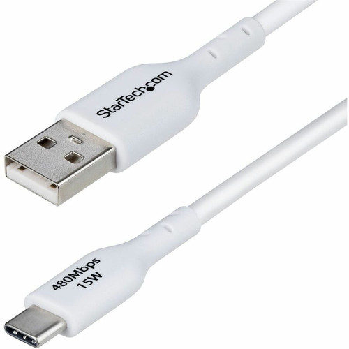 StarTech.com 6ft (1.8m) USB-A to USB-C Charging Cable, Charge & Sync, 3A, USB 2.0, TPE Jacket - White USB Charging Cord - USB-A to and (Fleet Network)