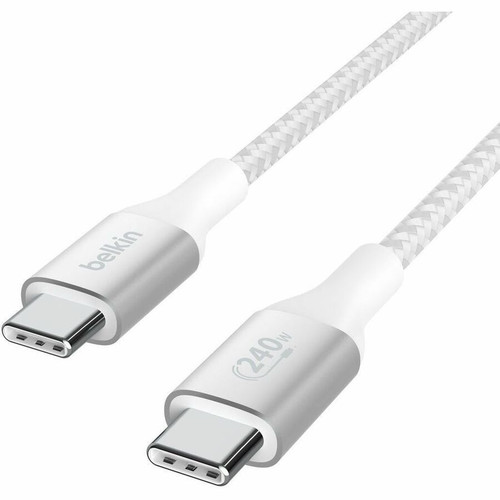 Belkin 240W USB-C to USB-C Cable - 480 Mbps - Nylon, Braided - M/M - 2m/6.6ft - White - 6.6 ft USB-C Data Transfer Cable for MacBook, (CAB015bt2MWH)