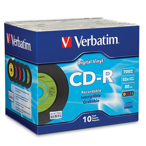 Verbatim CD-R 80min 52X with Digital Vinyl Surface - 10pk Slim Case - 1.33 Hour Maximum Recording Time (Fleet Network)