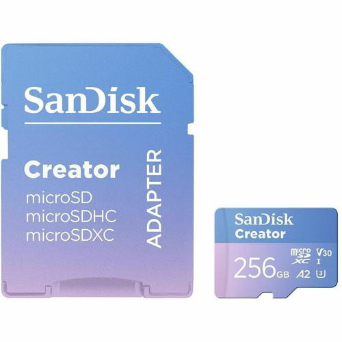SanDisk Creator SDSQXAV-256G-GN6MS 256 GB Class 10/UHS-I (U3) V30 microSDXC - 1 - 190 MB/s Read - 130 MB/s Write - Lifetime Warranty (SDSQXAV-256G-GN6MS)