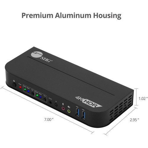 SIIG CE-KV0E11-S1 2 x 1 HDMI 4K HDR KVM USB 3. 0 Switch with Remote Control - 2 Computer Support - 6 USB Ports - 3 HDMI Ports