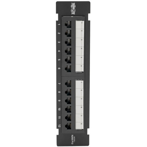 Tripp Lite 12 Port Wall-Mount Cat6 Patch Panel PoE Plus Compliant Black Mountable Series RJ-45 S X N250-P12