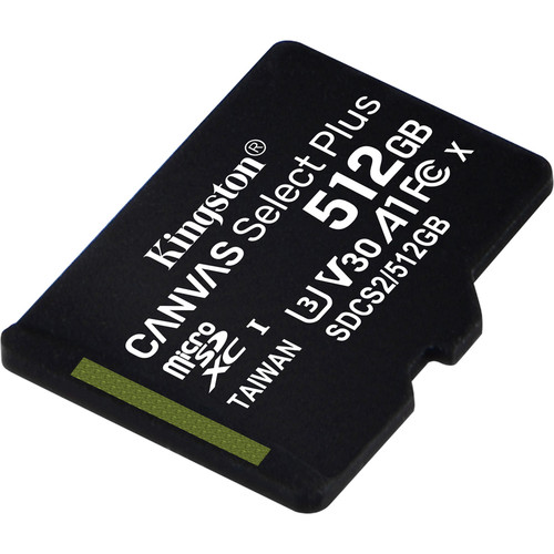 Kingston Canvas Select Plus microSDXC 512 GB Class 10 UHS I Reliable Storage With Lifetime Warranty 10/UHS-I SDCS2 Write MB/s Read SDCS2/512GBSP