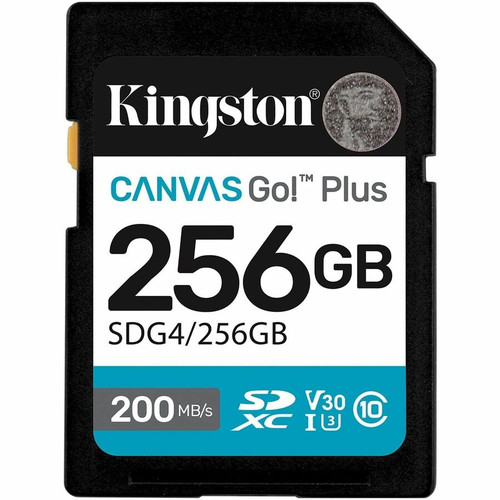Kingston Canvas Go! Plus 256 GB Class 10/UHS-I (U3) V30 SDXC - 200 MB/s Read - 160 MB/s Write - Lifetime Warranty (Fleet Network)