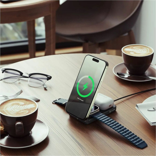 Alogic Yoga 3-in-1 Wireless Charging Stand - For Smartwatch, iPhone, AirPod, Qi-enabled Device, Earbud - 9 V DC, 12 V DC Input - Input (A31FWCBK)