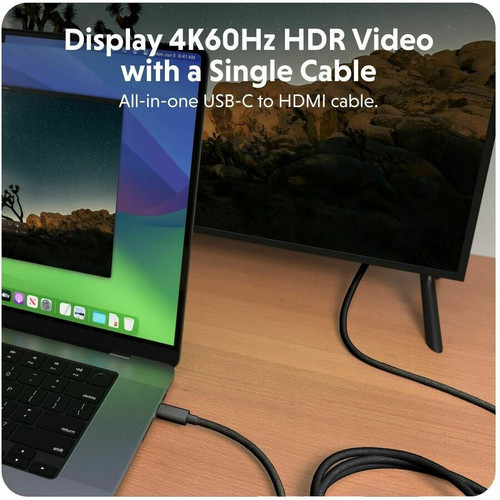 Hyper HyperDrive USB-C to HDMI 4K60Hz Cable - Black - 8.2 ft (2.50 m) HDMI/USB-C A/V Cable for Audio/Video Device, USB Device, Tablet, (HD6007BKGL)