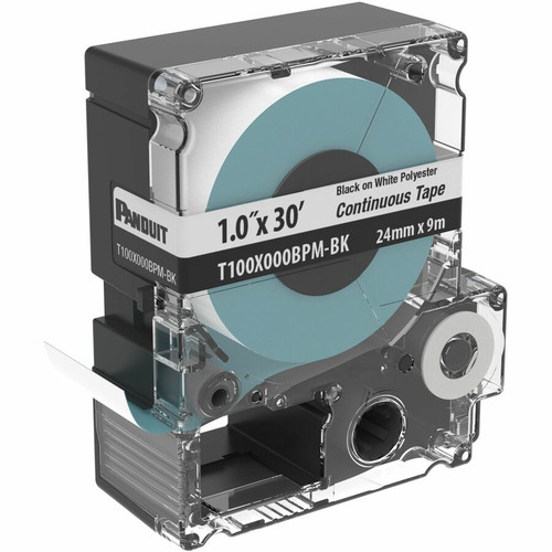 Panduit PXE Cassette, Continuous Tape, Polyester, 1.00" W x 30' L, Black on White - x 1" (25.40 mm) Width - Tape - White - Polyester - (Fleet Network)