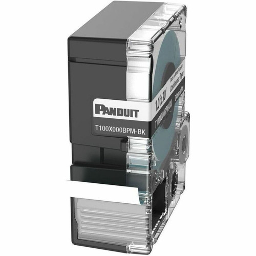 Panduit PXE Cassette, Continuous Tape, Polyester, 1.00" W x 30' L, Black on White - x 1" (25.40 mm) Width - Tape - White - Polyester - (T100X000BPM-BK)