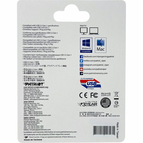 Patriot Memory Supersonic Rage Lite 1TB USB 3.2 Flash Drive - 1 TB - USB 3.2 - Black (PEF1TBRLB32U)