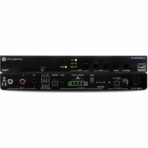 Atlona AT-GAIN-M50-LZ Amplifier - 50 W RMS - 2 Channel  - 20 Hz to 20 kHz - 64.30 W - USB (Fleet Network)