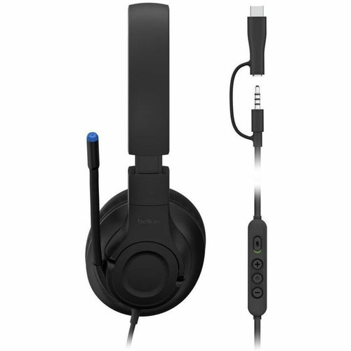 Belkin SoundForm Inspire Wired Over-Ear Headset for Kids - Stereo - Mini-phone (3.5mm), USB Type C - Wired - Over-the-ear, - Binaural (AUD007fqBK)
