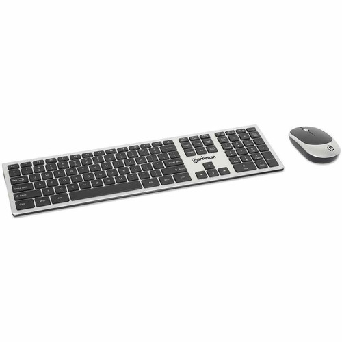 Manhattan MWK7400 Wireless USB Keyboard and Mouse Combo Set - USB Type A Scissors Wireless RF 2.40 GHz Keyboard - 109 Key - Silver, - (Fleet Network)