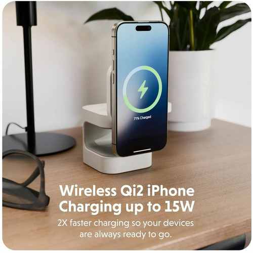 Targus HyperJuice Qi2 3-in-1 Magnetic Charging Stand - For Smartwatch, Qi2-enabled Device, Smartphone, Android Device, Wireless - (HJ3320WHGL)