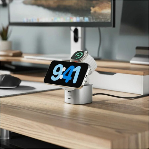 Alogic PowerPod 4-in-1 Qi2 Fast Wireless Charging Stand - For USB Type-C Device, Notebook, Earbud, AirPod, iPhone, Smartphone, MacBook (AL41WCPO-WH)