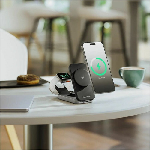 Alogic Flip 2-in-1 Qi2 Fast Wireless Charging Stand - For Smartwatch, iPhone, Smartphone - 5 V DC, 9 V DC Input - Input connectors: - (AL21WCFL-BK)