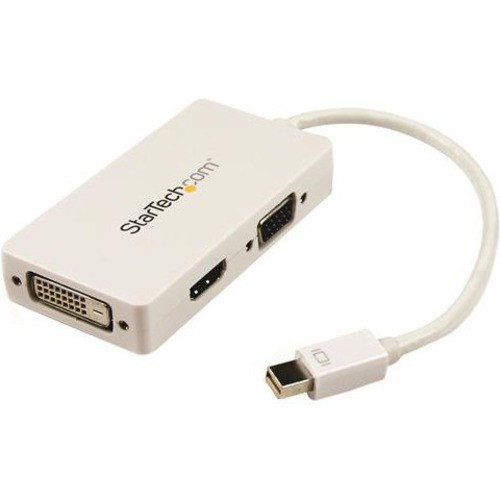 StarTech.com Travel A/V Adapter: 3-in-1 Mini DisplayPort to VGA DVI or HDMI Converter - White - 5.9" DVI/HDMI/Mini DisplayPort/VGA A/V (Fleet Network)