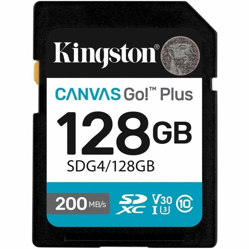 Kingston Canvas Go! Plus 128 GB Class 10/UHS-I (U3) V30 SDXC - 200 MB/s Read - Lifetime Warranty (Fleet Network)