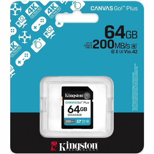 Kingston SDG4/64GB Canvas Go! Plus SDXC 64 GB - Class 10/UHS-I (U3) V30 - 200 MB/s Read - Lifetime Warranty