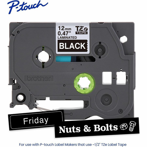 Brother Genuine P-touch TZe335 WHT on BK Label Tape, Laminated, 12mmX8m - 15/32" (12 mm) Width - Black - Laminated - Water Resistant - (TZE335G)