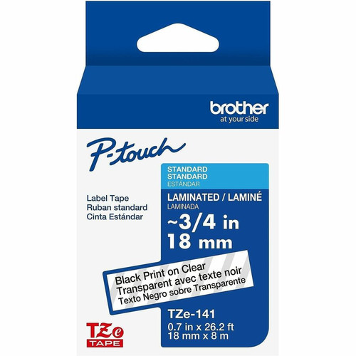 Brother Genuine P-touch TZe141 BK on CLR Label Tape, Laminated, 18mmX8m - x 45/64" (18 mm) Width - Clear - Water Resistant - Laminated (Fleet Network)