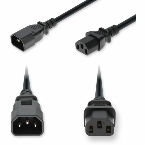 AddOn 1ft C14 Male to C13 Female Standard Commercial 18 AWG 250V at 10A PVC SJT (Service Junior Thermoplastic) Black Power Cable - 18 (Fleet Network)