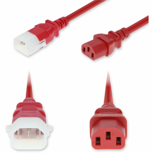 AddOn 3ft C14 Male to C13 Female P-Lock Compatible Standard Commercial 18 AWG 250V at 10A PVC SJT (Service Junior Thermoplastic) Red - (Fleet Network)