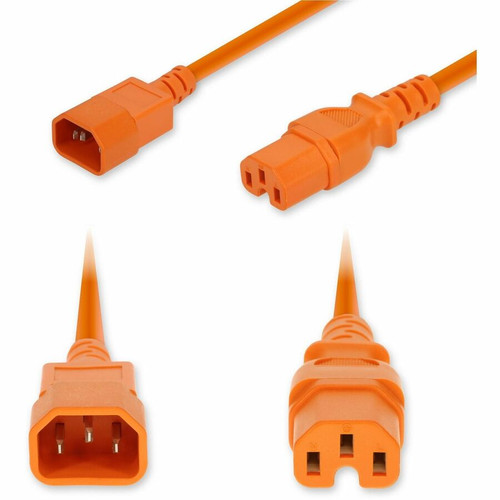 AddOn 8ft C14 Male to C15 Female High-Temperature 14 AWG 250V at 15A PVC SJT (Service Junior Thermoplastic) Orange Power Cable - 14 - (Fleet Network)