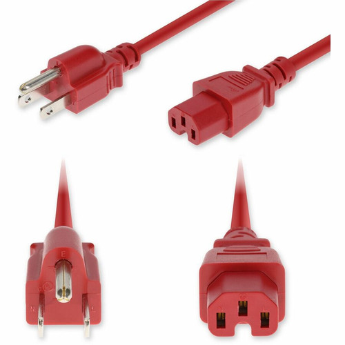 AddOn 3ft NEMA 5-15P Male to C15 Female Standard Commercial 14 AWG 125V at 15A PVC SJT (Service Junior Thermoplastic) Red Power Cable (Fleet Network)