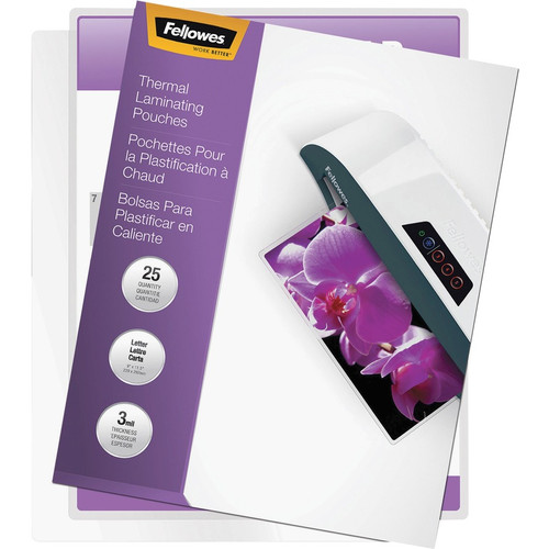 Fellowes Thermal Laminating Pouches - ImageLast&trade;, Jam Free, Letter, 3 mil, 25 pack - Sheet Size Supported: Letter - Laminating x (Fleet Network)